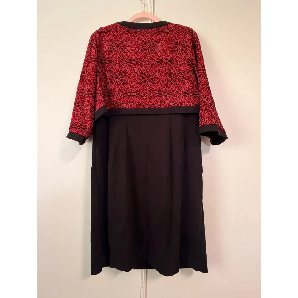 I.N. Studio Women's Dress Suit 16W Red Black Medallion Cropped Jacket Sheath Set